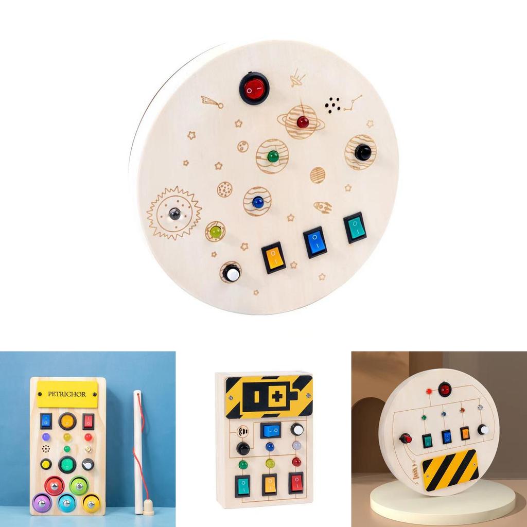 Wooden Led Busy Board With Circuit Switches For Toddler Learning And Cognitive Development