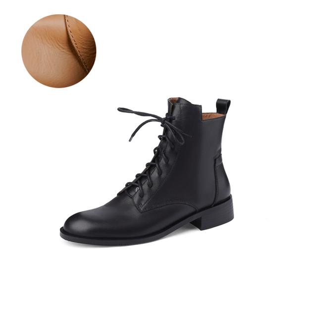 

Осень/зима женские ботинки с круглым носком на массивном каблуке, женская обувь, ботинки из натуральной кожи, короткие ботинки на молнии, мотоциклетные ботинки коричневого цвета 34