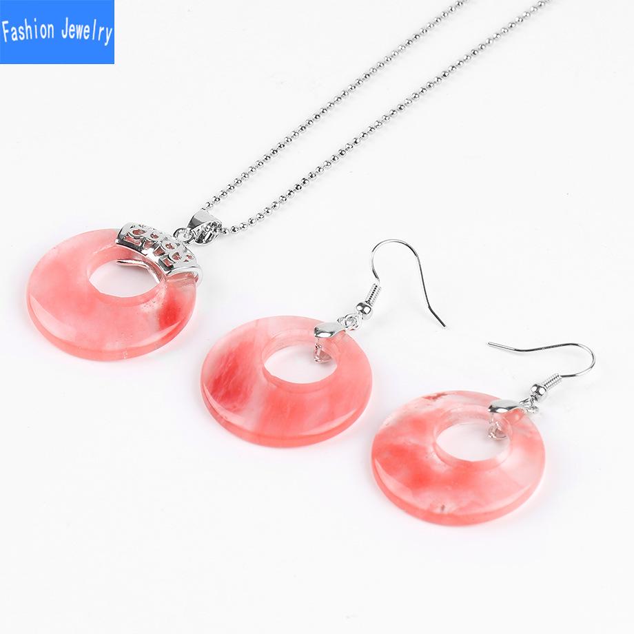 

Женский комплект из полых концентрических круглых серег из натурального камня с цветком, зеленый, белый кристалл, серьги с тигровым глазом и ожерельем rose red