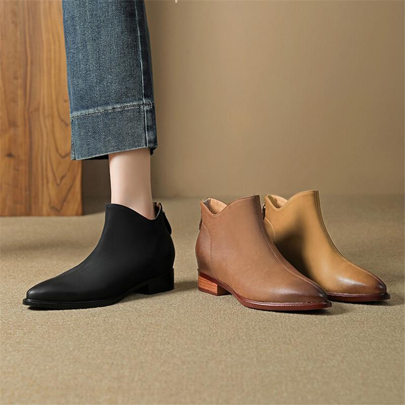 Fashion New Autumn Winter Genuine Leather Women Boots Fashion Pointed Toe Chelsea Boots for Women Short Boots Low Heels Botines Mujer