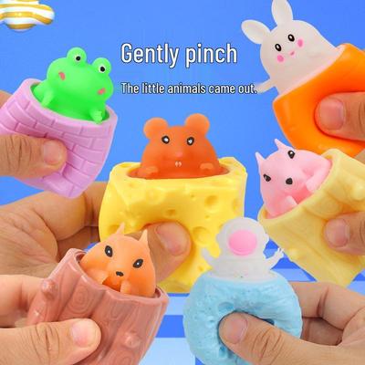 Creative Stress Relief Squeeze Toy: Cheese Mouse, Radish Rabbit, and Squirrel Cup