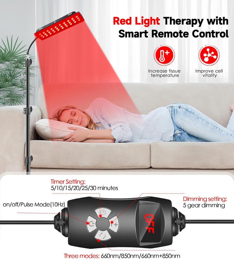 Adjustable Floor Stand Red Light Therapy Lamp - Single/Double Head with Tripod Gooseneck