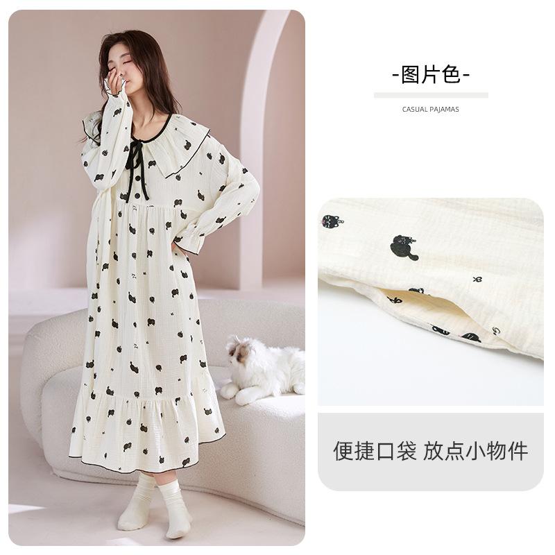 

Пижама женская весенне-осенняя из чистого хлопка с длинными рукавами, средней длины, милая пижама в сказочном стиле из марли, которую можно носить на улице 2XL