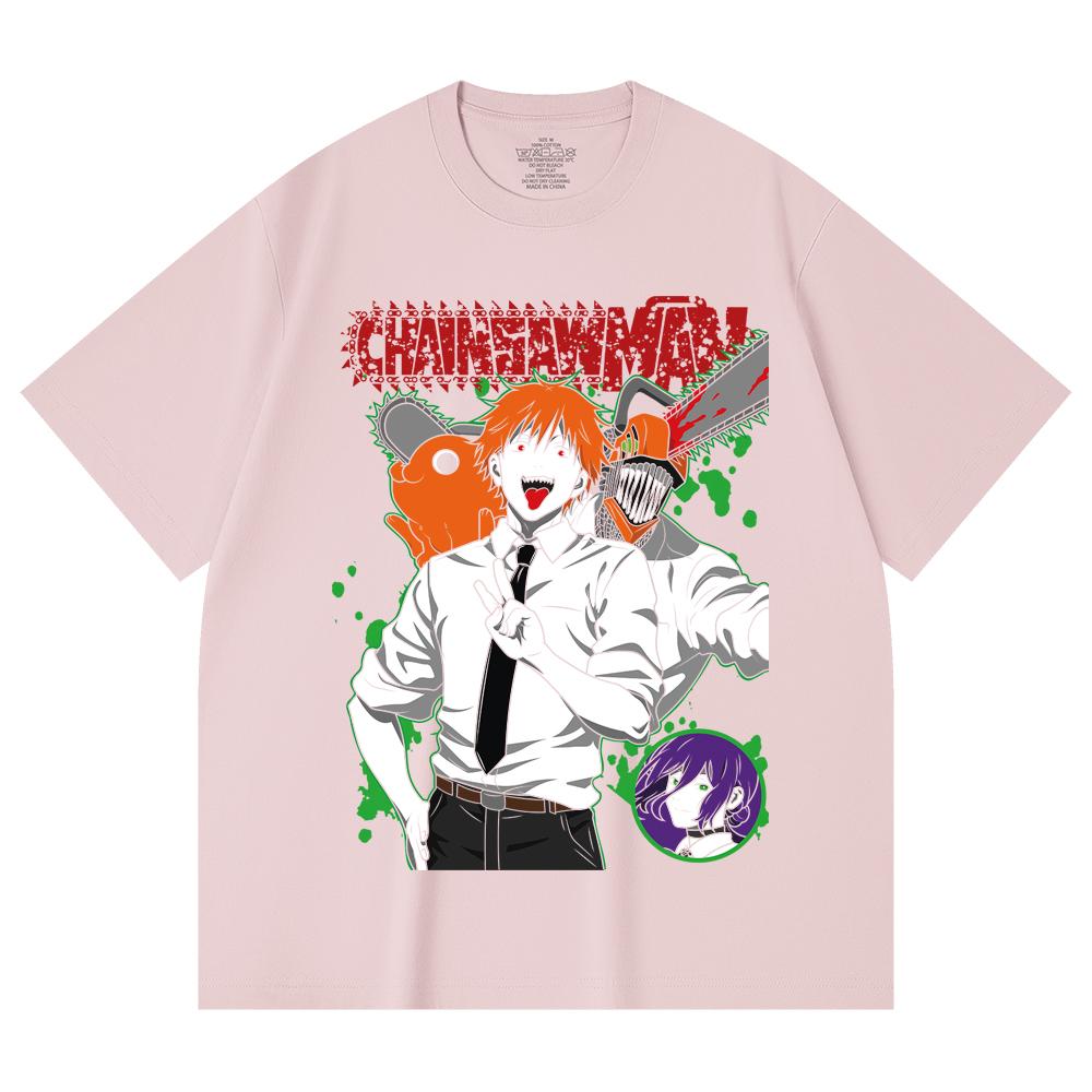 230 Gsm 100% Cotton Chainsaw Man V46 Denji Print Unisex Heavy Cotton T Shirt