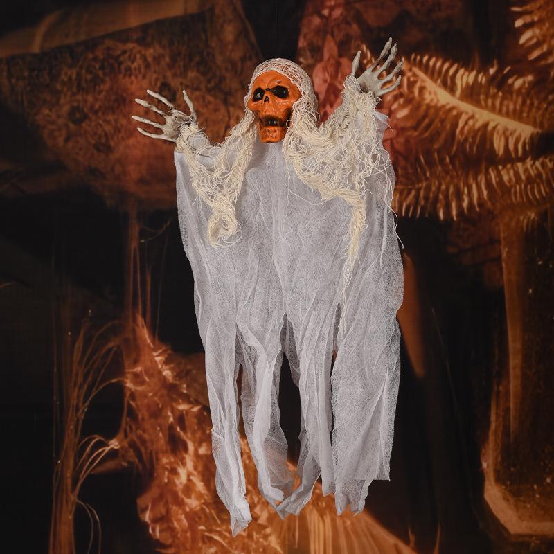 Halloween Horror Hanging Ghost Pendant Four-Color Belt Suction Cup Hanging Skull Gauze Ghost Day Party Atmosphere Layout