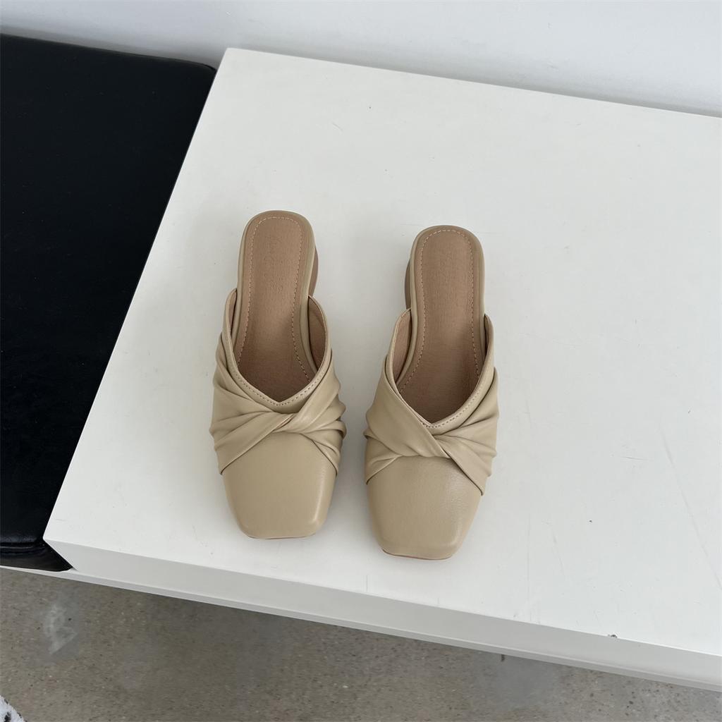 2024 new soft soft slippers women wear fairy thick with lazy baobao head half drag single shoes women