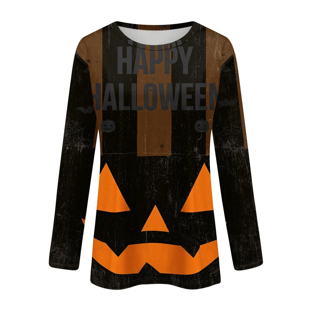 Women's Long Sleeve Casual Halloween Print Pullover Sweatshirt Round Neck Comfortable Fit Seasonal Top for Autumn Winter