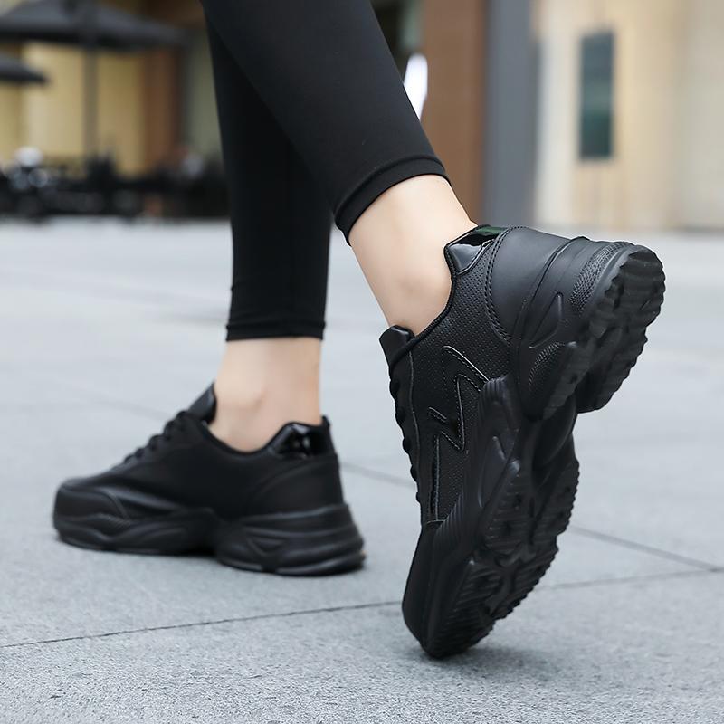 Fashion Black Running Shoes Leather Waterproof Athletic Sneakers Wear Resistant Women Walking Sport Shoes Comfortable Shoes