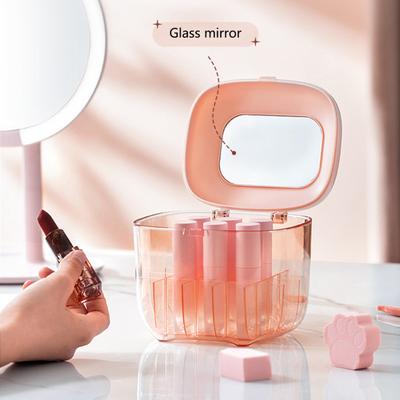 Cosmetics Storage with Lid Practical Built-in Makeup Mirror Lipstick Holder Makeup Organizer Case Lipstick Box