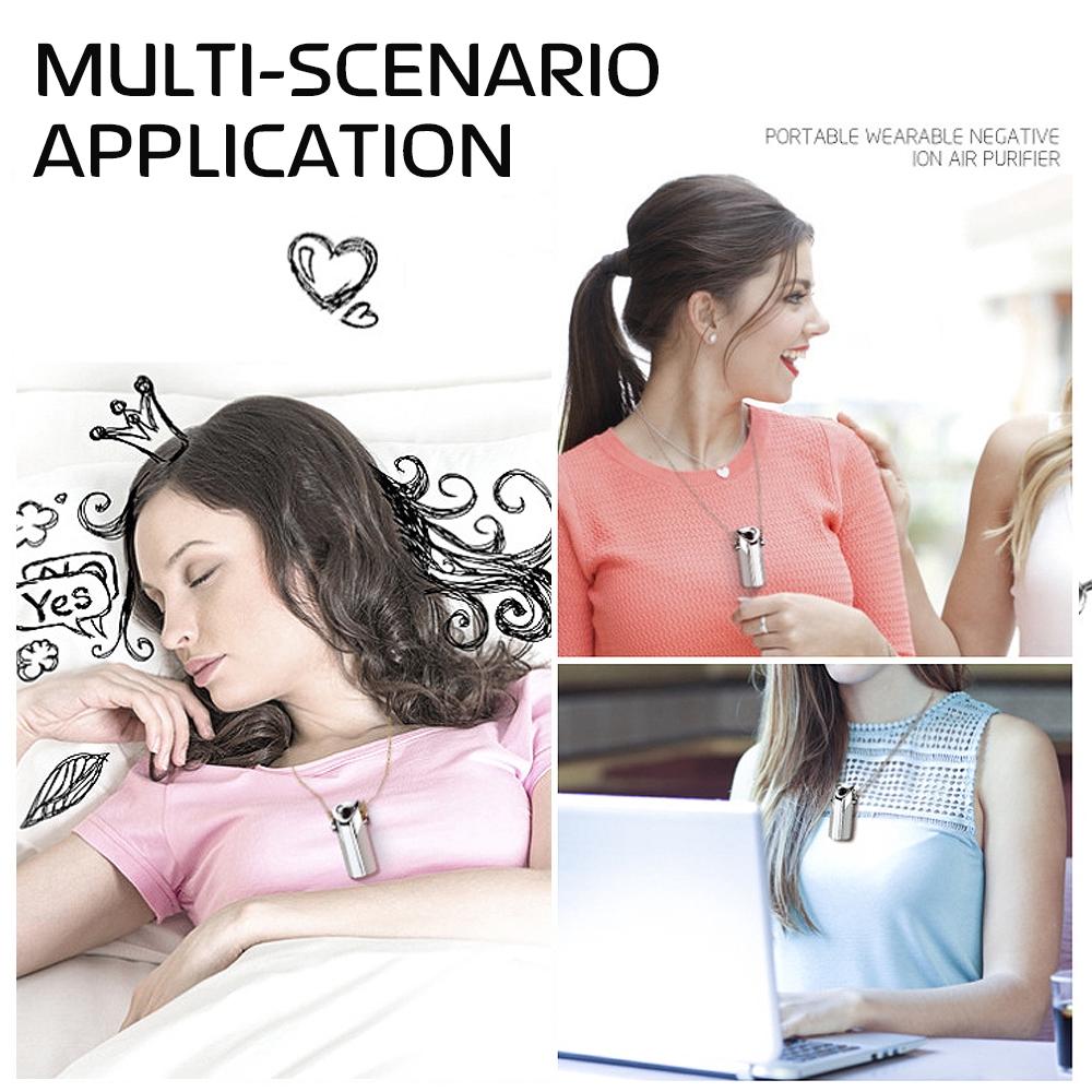 White/Sliver Portable Air Purifier USB Wearable Necklace Negative Ionizer Anion Personal Air Purifier Cleaner Air Freshener