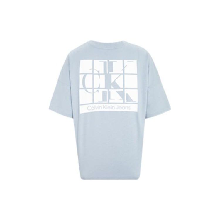 Calvin Klein Casual Round Neck Logo Print Loose Short Sleeve T-Shirt Unisex Tops Light-Blue J400212-DBT