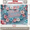 2D Happy Birthday Photography Backdrop, Light Blue Background with Pink Flowers and Butterflies