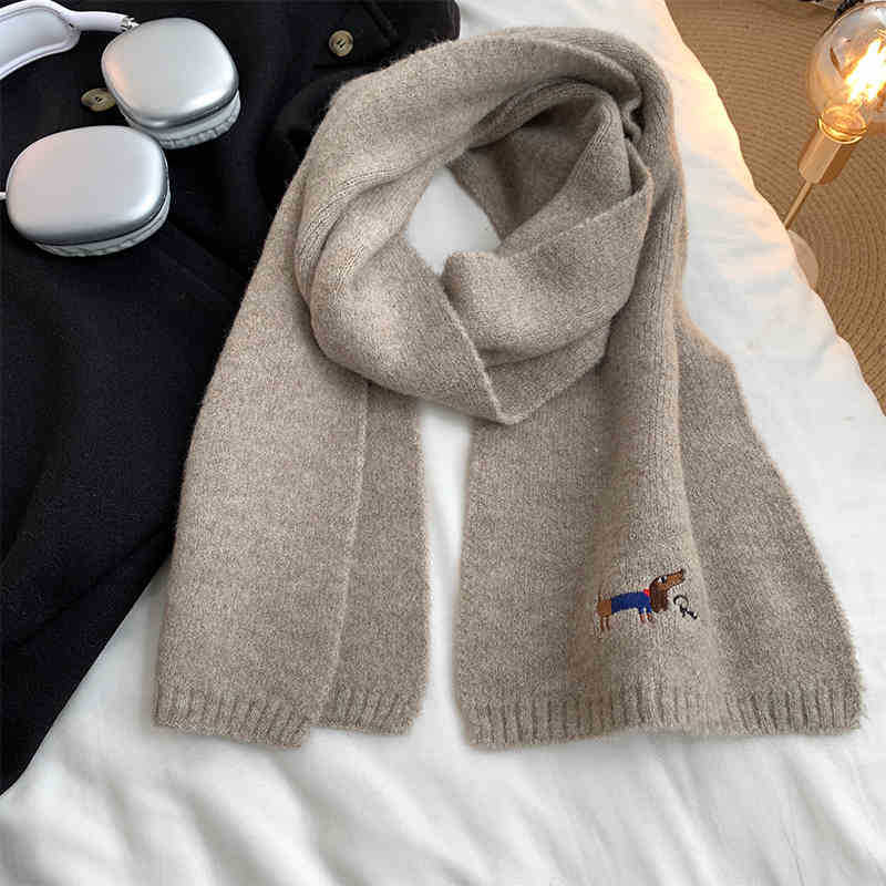 Japanischer Niedlicher Welpe Bestickter Kaschmir Strickschal Damen Saison Warm Studenten Paar Wollschal