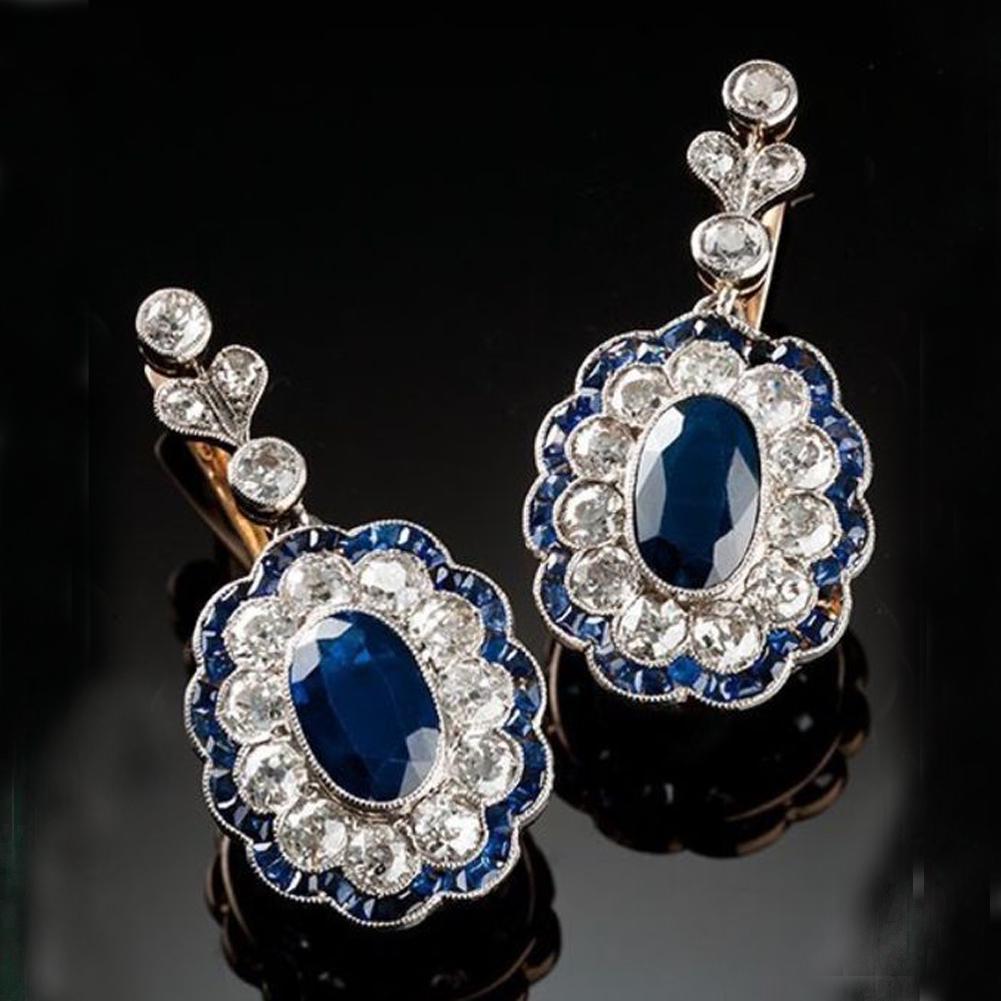 Vintage Women Blue Sapphire Alloy Birthstone Wedding Drop Dangle Earrings