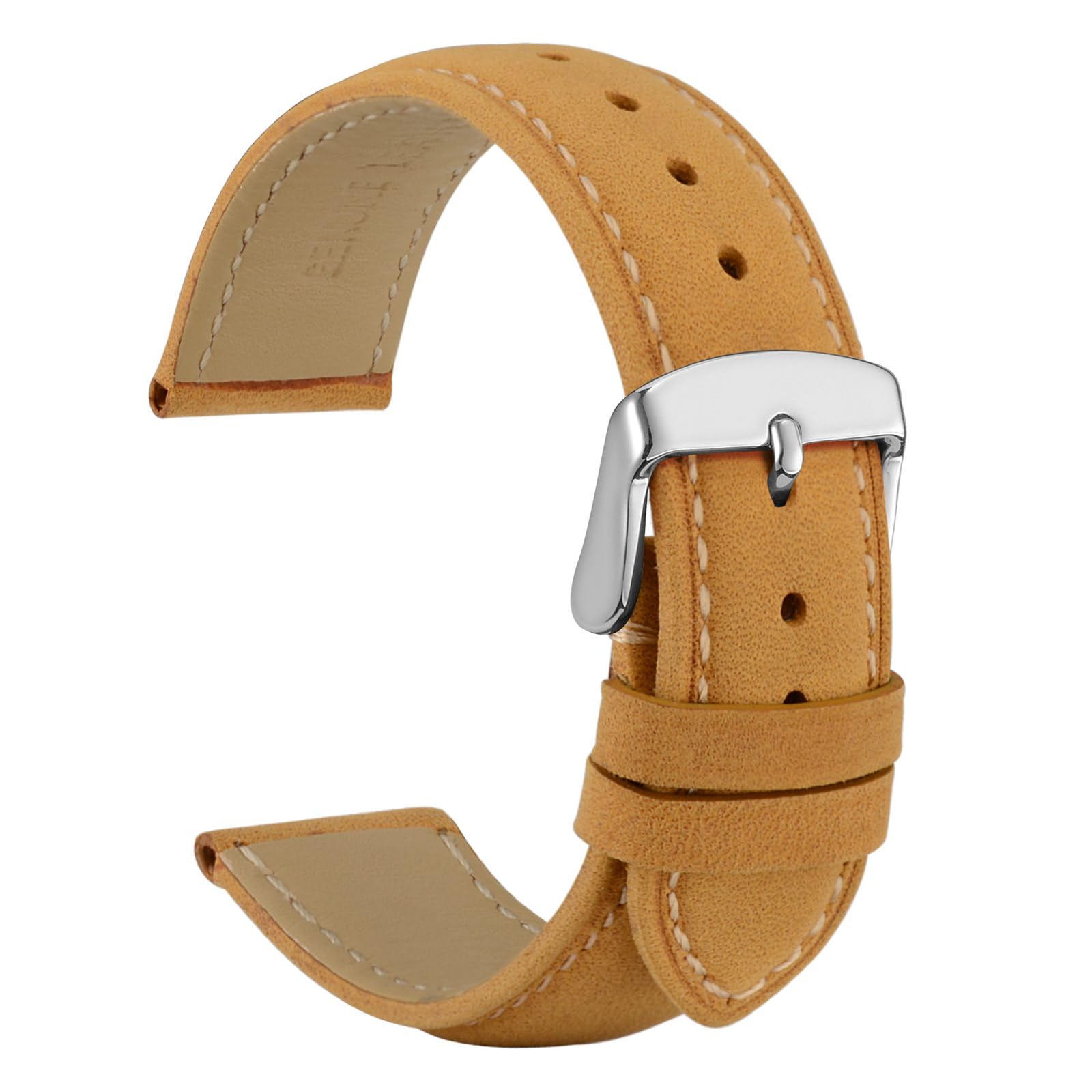 

[WOCCI] Watch Strap 20mm Watch Replacement Strap Suede Watch Band Genuine Leather (Light BrownContrast Stitch) Adjustment Tool and Spring Bar Included