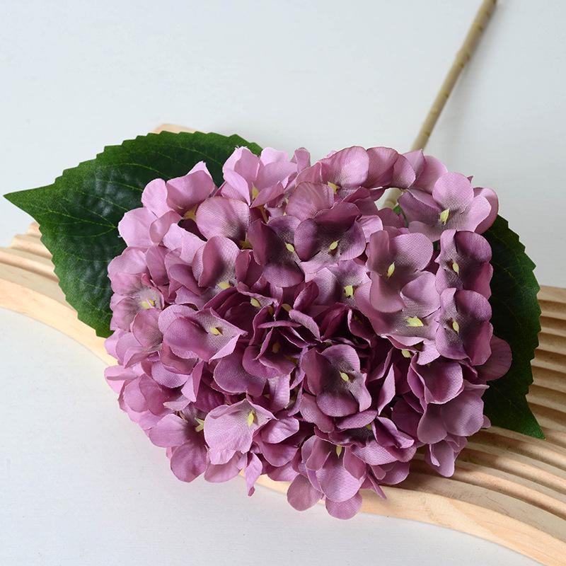 Artificial Hydrangea Single Stem with Leaves - Fake Flower for Wedding, Home, and Photography Decor