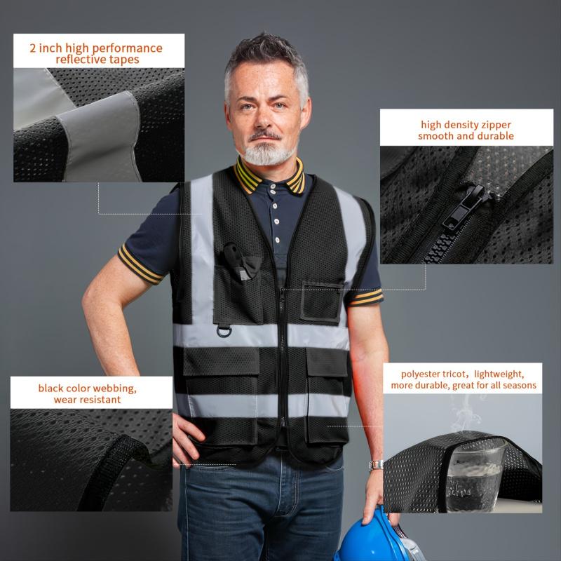 Reflective Safety Vest For Women Men High Visibility Security With Pockets Zipper Front Meets AnsiIsea Standards