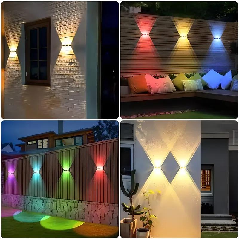 Multi Color Solar Fence Lights Outdoor Waterproof IP67 Upper and lower double header Down Lighting for Backyard