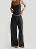 Summer Camisole Crop Top Long Pants Casual Wide Leg Pants Lazy Style Set For Women