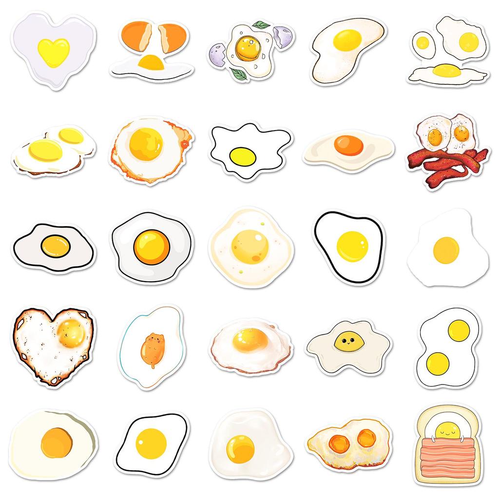 50 Cartoon Fried Egg Stickers - Food Graffiti, Waterproof Decoration for Thermos Cups & Notebooks