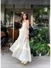 Summer 2024 Women's Petite French White Suspender Maxi Dress