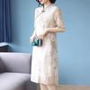 Luxury Silk Cheongsam Dress Chinese Style Modified for Women Short Sleeves Elegant Mother Dress Over Knee Length