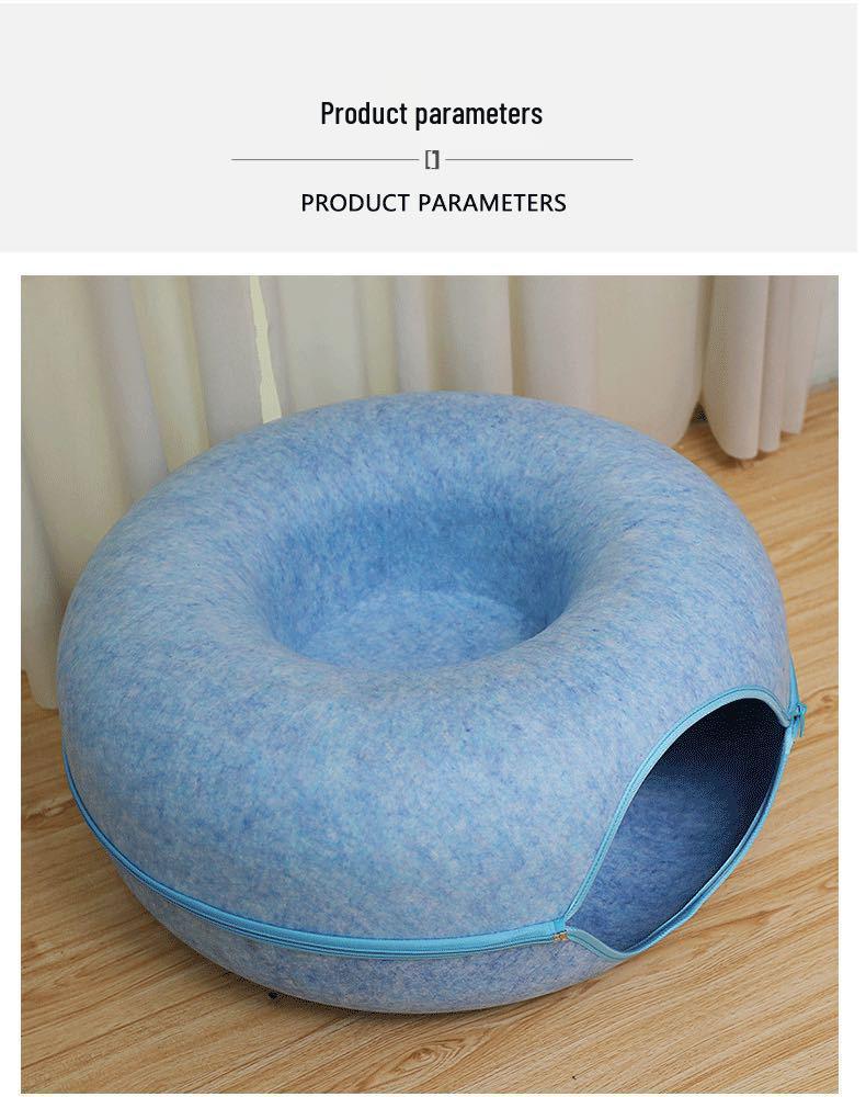 Donut Tunnel Style Felt Cat Bed - Breathable, Removable, Washable, All-Season Use