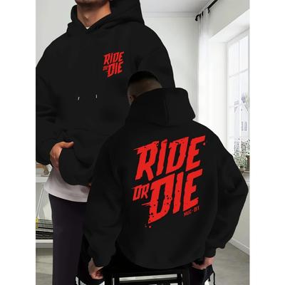 Męska Bluza Biker Ride Or Die Nadruk z Literami z Tyłu Luźna Bluza Motocyklowa Streetwear Jesień Zima
