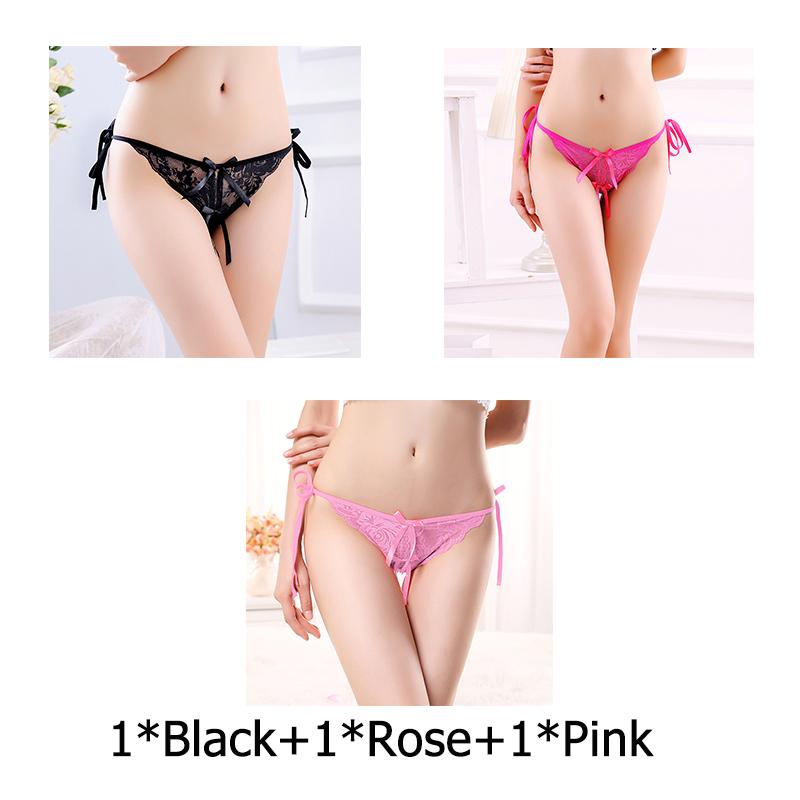 Sexy G-string T Panties Female Underwear Lace Thongs Women's Pants Sexy Pearl panties Erotic Women Crotchless panties plus size