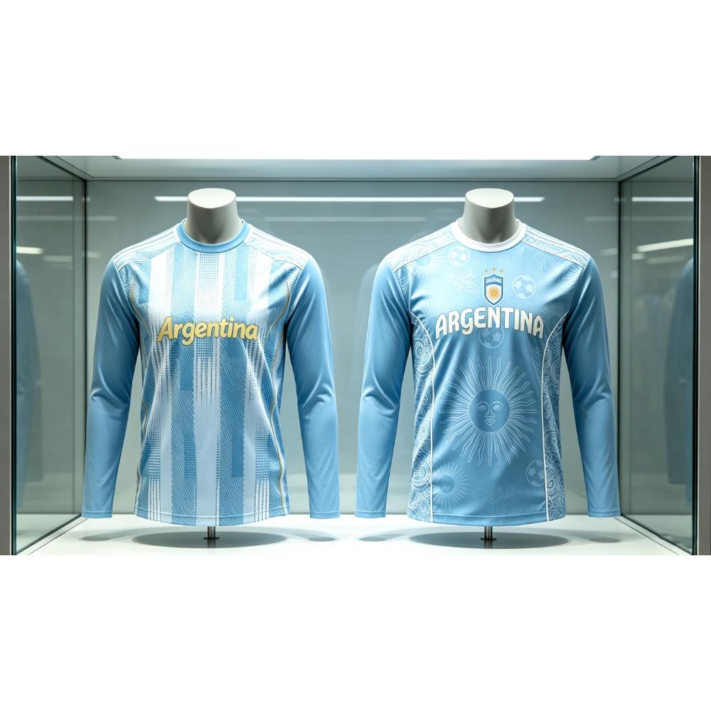 2026 Unisex Argentinien Langarm Fußballtrikot, Schnelltrocknendes Atmungsaktives Polyester, Lässige Trainingssporthemden für den täglichen Outdoor-Gebrauch