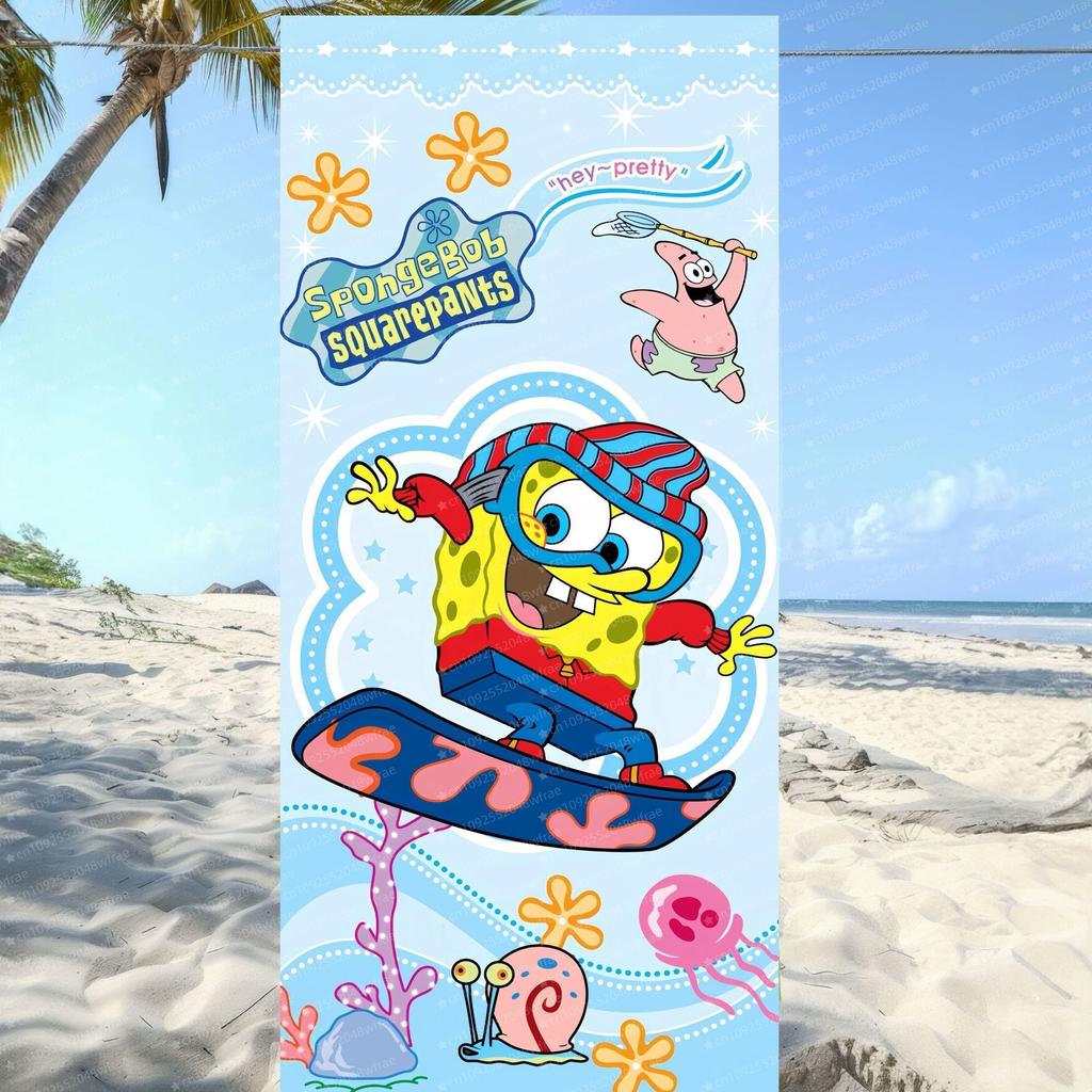 Spongebob Squarepants Cartoon Microfiber Printed Beach Towel Mountaineering Yoga Beach Swimming Running Absorbent Towel