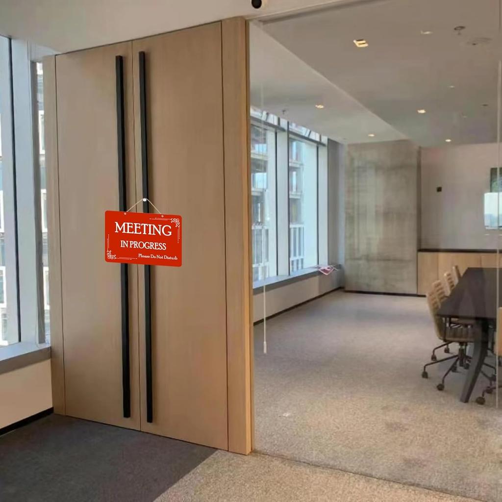 Meeting In Progress Sign,Do Not Disturb In Session Office Door Indicator,Welcome Please Knock Plaque for Business Home Office Meeting, Privacy Home