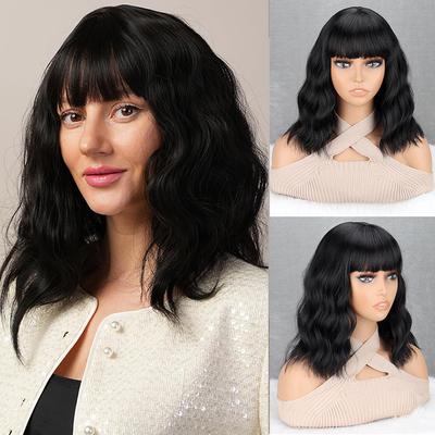 Synthetic Short WavyShoulder Length Extension Wig With Bangs Lightweight And Natural For Women Daily Use