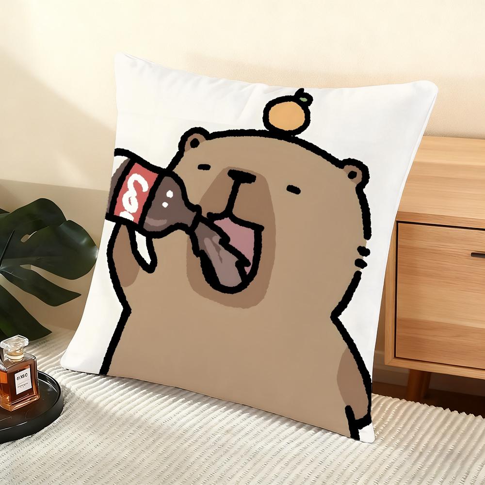 Cushion Cover Silky Short Plush Home Sofa Cushion Cover - Invisible Zipper Home Decoration Cute Animal Cartoon Companion Capybar