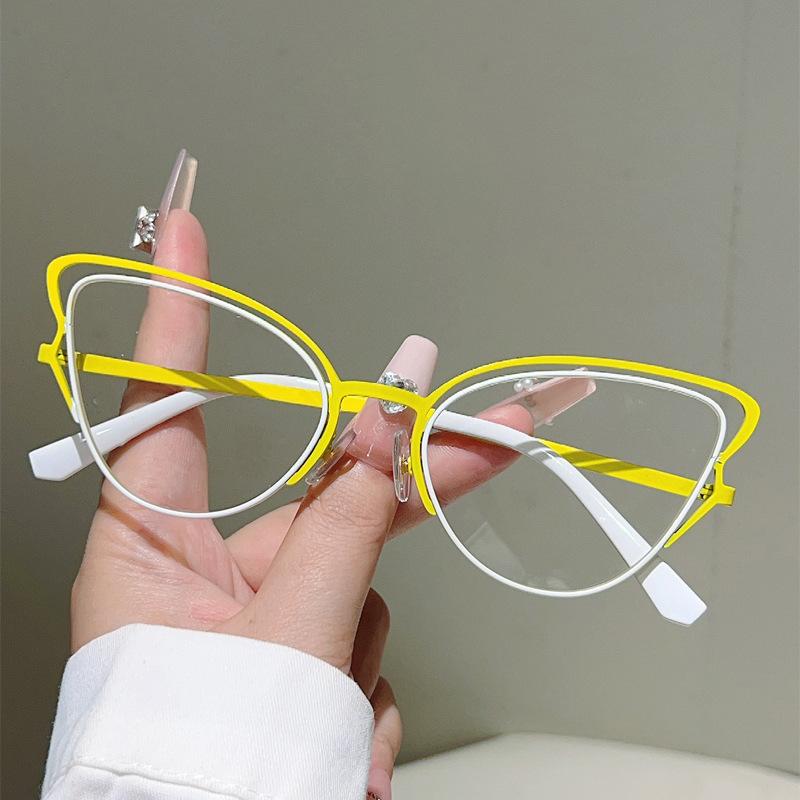 Vintage Butterfly Anti Blue Light Optical Glasses Women Luxury Myopia Customize Prescription Eye Glasses Metal New Cat Eye Frame