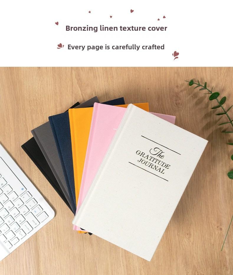 Gold Stamped Linen Gratitude Journal - anglická verze, kompaktní 5minutový deník
