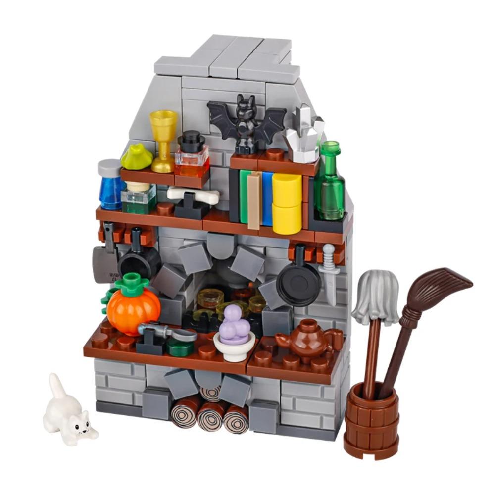 MOC Halloween Building Blocks Model Decorations Medieval Witches Vampires Thrones Kitchen Street Lamps Tombstones Toy Gift S025