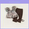 Princess Girl Summer Outfit Set With Rose Flower Pattern For Toddler Girls