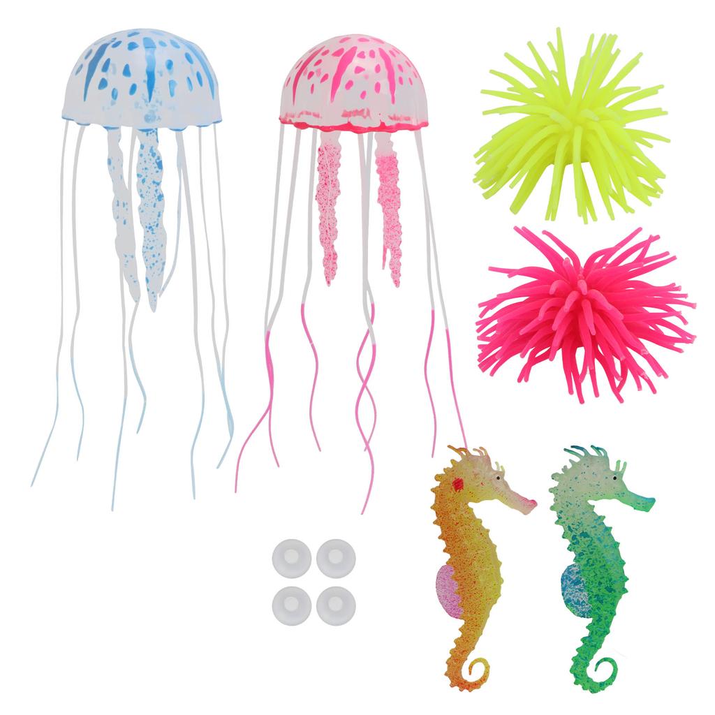 6pcs Glowing Aquarium Ornaments Artificial Fish Tank Decorations for Saltwater and Freshwater