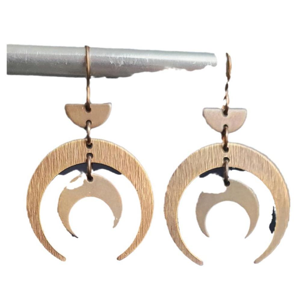 Bohemian Crescent Brass Earrings - Antique Half-Moon Design with Advanced Elegance