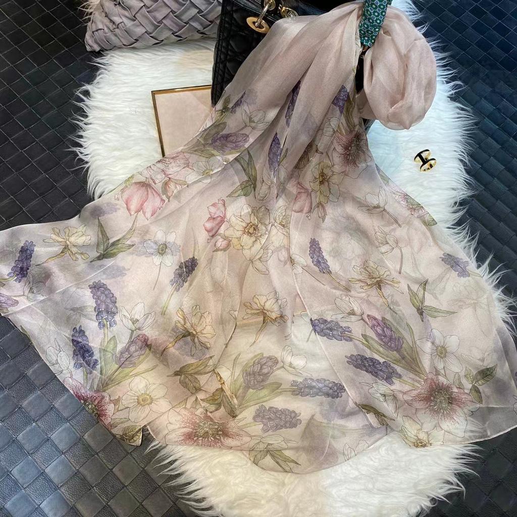 [Bysifa] Green Yellow 100% Silk Chiffon Scarf Fall Winter  Long Scarves Elegant Ladies Summer Beach Shawl Cover-Ups Foulard