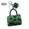 Key Ring with Pompom Leopard Print Plush Handbag Keychain, Mini Bag Pendant Retro Style Keychain Pompom, Backpack Decorative Accessory for Women Girls
