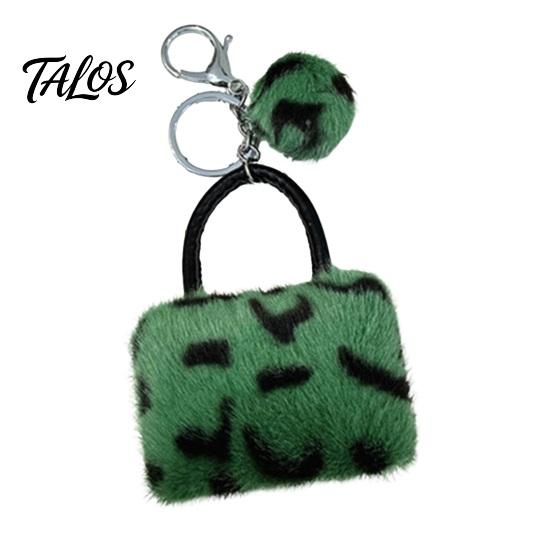Key Ring with Pompom Leopard Print Plush Handbag Keychain, Mini Bag Pendant Retro Style Keychain Pompom, Backpack Decorative Accessory for Women Girls