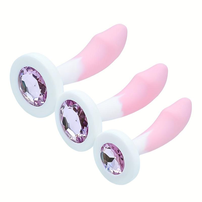 Silicone Jeweled Butt Plug - Pink Crystal Diamond Anal Plug, Soft Flexible Sex Toy for Women Men, Beginner Anal Training