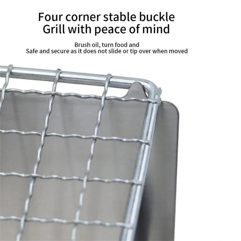 Přenosný skládací gril z nerezové oceli, multifunkční kempingový gril, stojan na gril, síťový gril na dřevo
