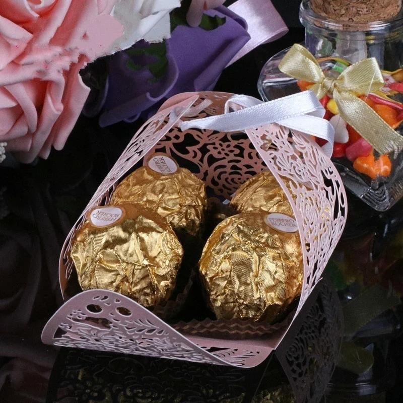 Laser Cut Lace Flower Wedding Candy Box Gift for Guest Birthday Party Decoration Random