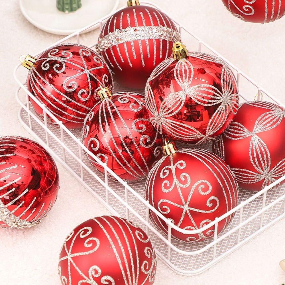 6pcs 8cm Painted Christmas Balls Ornament Plastic Christmas Tree Pendant Home Xmas Decor