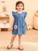 In-Stock Little Maven Summer Girls' Denim Cartoon Skirt - European & American Style Dress