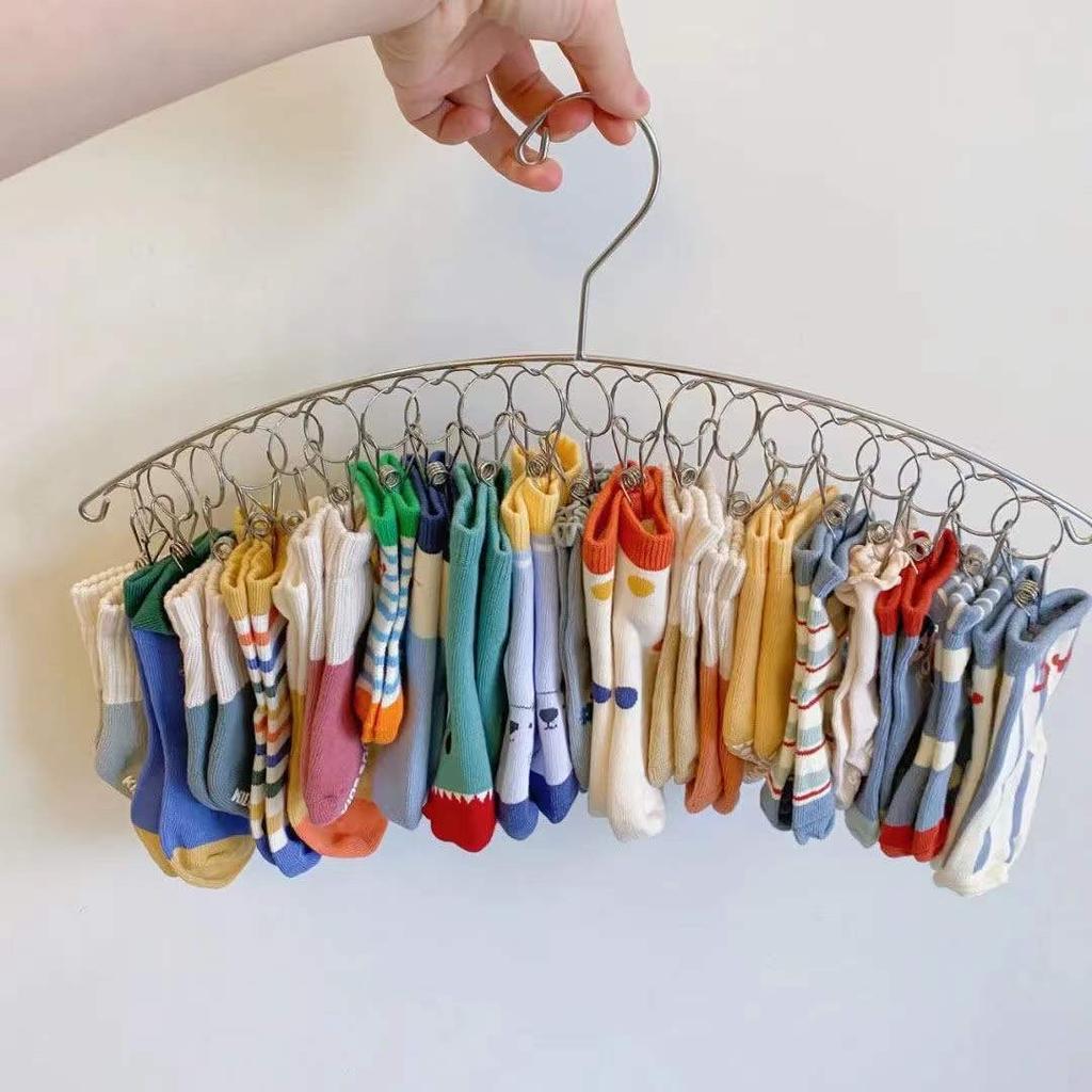 20Pegs Stainless Steel Clothes Drying Hanger Windproof Clothing Rack Clips Sock Laundry Airer Hanger Underwear Socks Holder