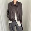 Womens PU Leather Jacket Short Loose Fit Casual Turn-Down Collar Windbreaker Lightweight Outerwear
